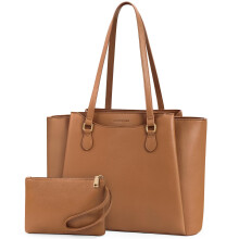 RAINSMORE Laptop Tote Bags for Women 15.6 Inch, PU Leather Ladies Laptop Handbags with Clutch, Large Shoulder Work Bag for School Office Business Bro