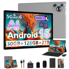 JUSYEA 2026 Tablet 10 Inch Android 15, 30GB RAM+128GB ROM/TF 2TB, 8000mAh, Parental Control, 8-Cores, Gemini AI/Widevine L1, BT5.0, 8MP+5MP, WIFI 6,