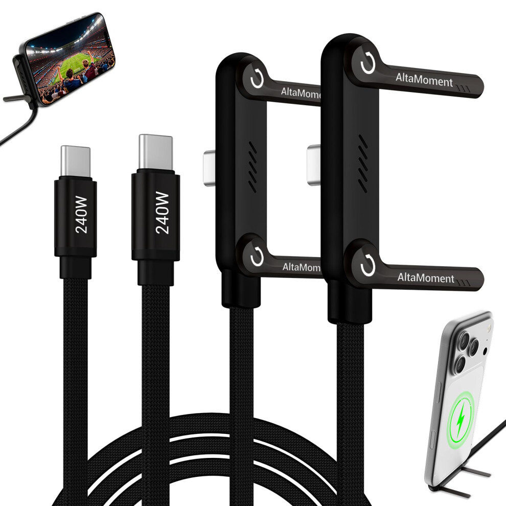 Invisible Holder Charger Cable, 240W Pd Fast Charging Cable For Desk, Usb-C To Usb-C & Usb To Usb-C Cable 4.9 Ft With 360 Adjustable Metal Stand, 2 5008596264603