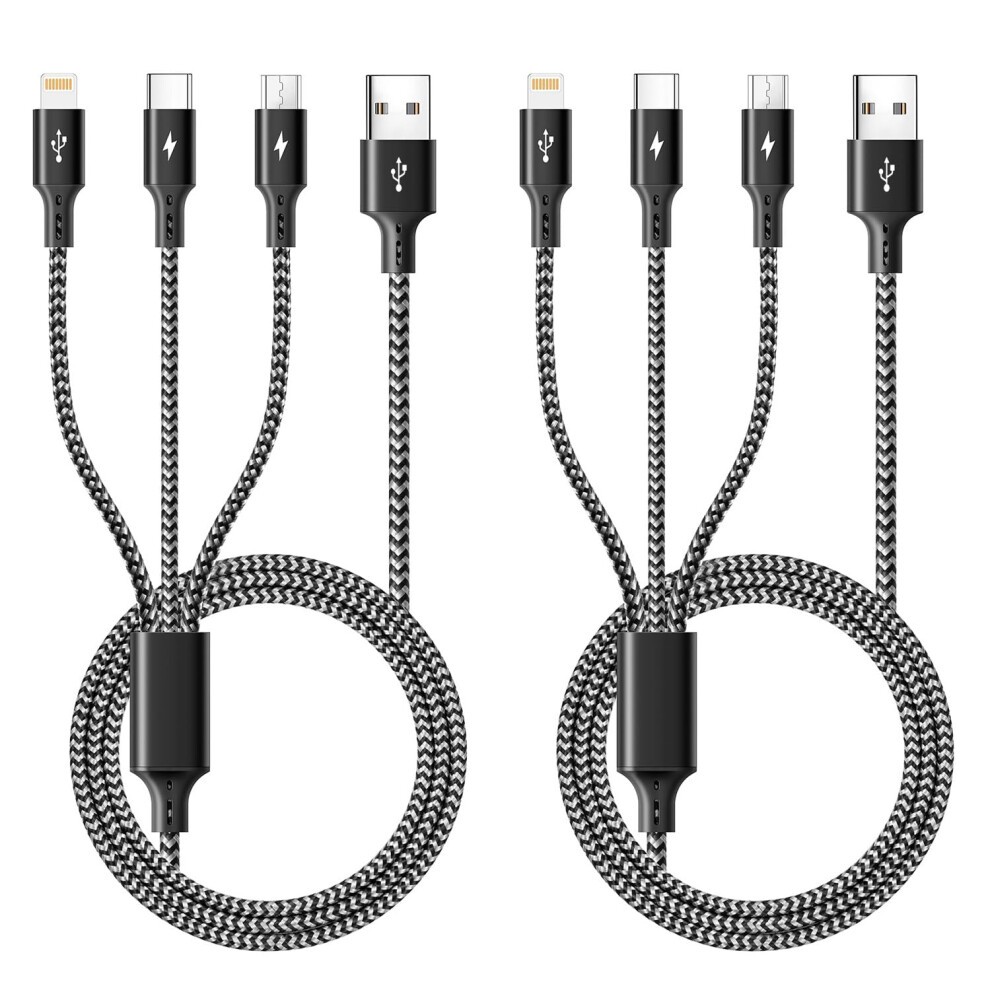 Asicen Multi Charger Cable, 3 In 1 Phone Charger, [2Pack 4Ft] Usb Multi Charging Cable, Fast Charging With Lightning/Type C/Micro Usb Port For Iphone 1321727256983
