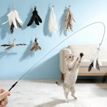 VavoPaw 6-in-1 Interactive Cat Toys for Indoor Cats, 33.5 Inches Kitten Toys Teaser Wand with Feather, Crinkle Paper Refills, Cat Wand Toy for Bored