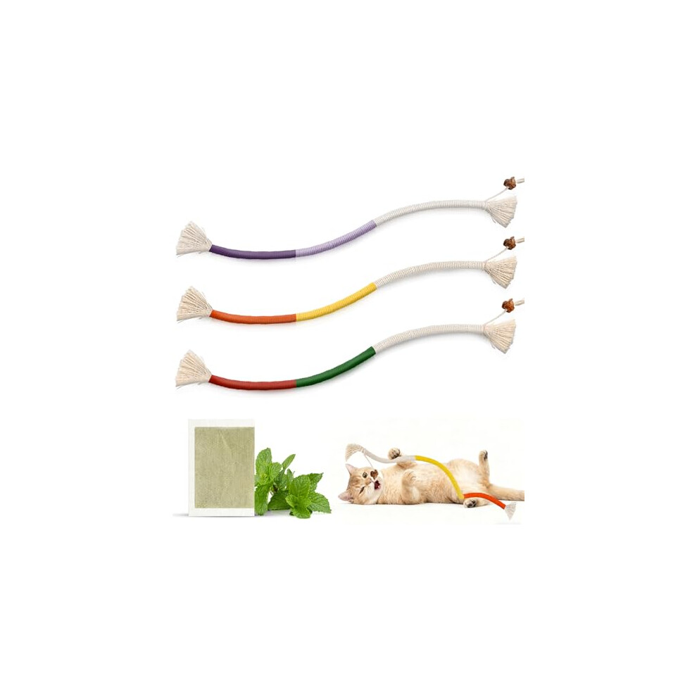Moxyoy Natural Catnip Chew Rope,3 Pcs Cat Rope Toy,Cat Chew Toy Bite Rope,70 Cm Organic Cotton Cats Chew Rope,Interactive Cats Toys For Indoor,Stress