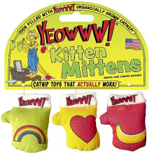 Yeowww 3 Kitten Mittens, Catnip Toys for Cats 3PC, Organic Catnip, Multi Colour Cat Toys