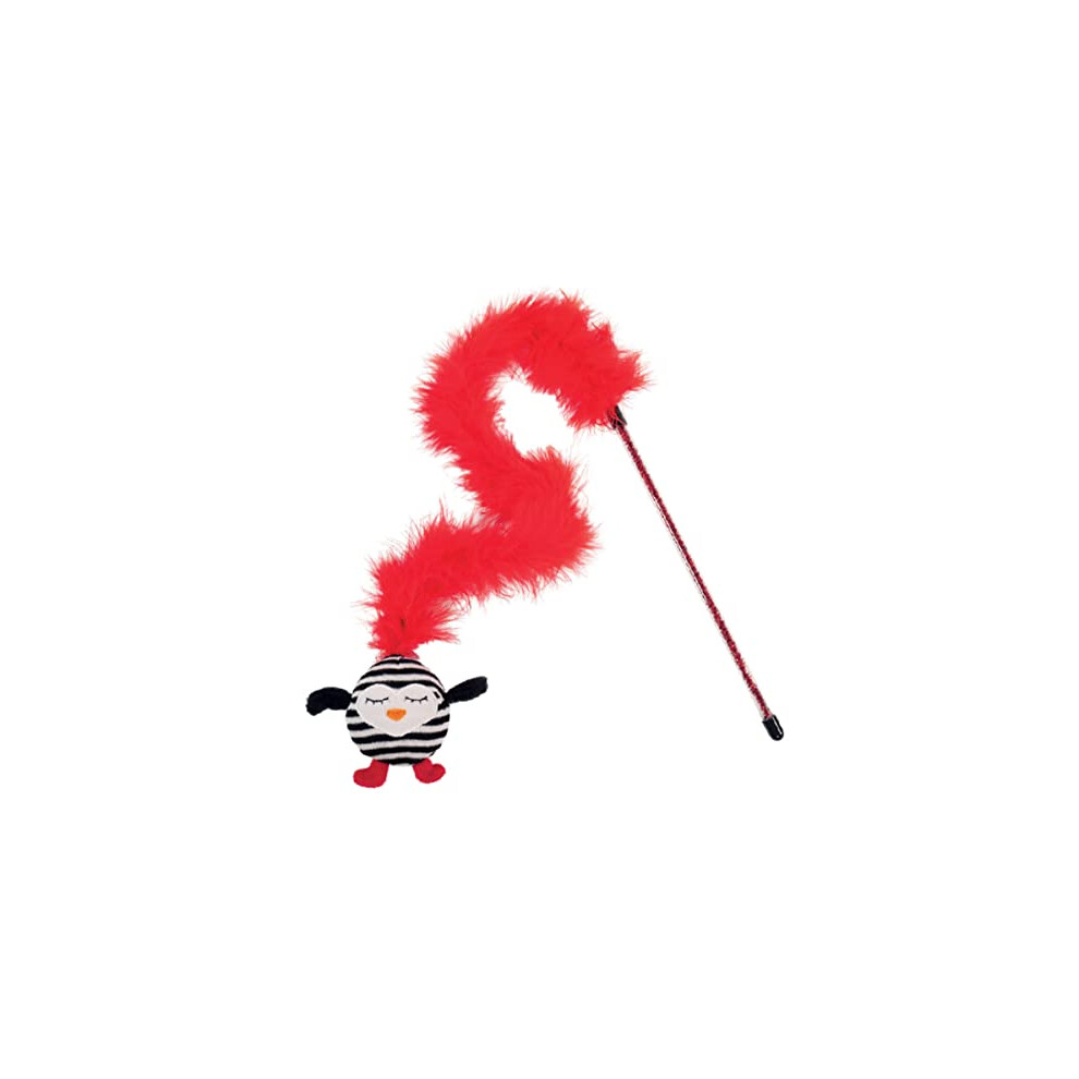 Rosewood Striped Penguin Feather Teaser Cat Toy Red