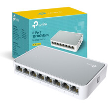 TP-Link TL-SF1008D 8-Port 10/100 Mbps Desktop Ethernet Switch/Hub, Ethernet Splitter, Plug & Play, no configuration required , White