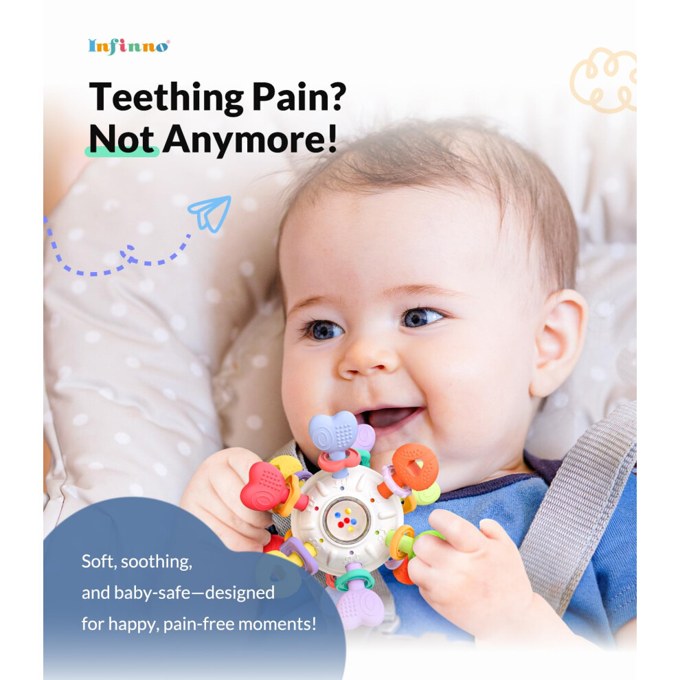 Infinno Baby Teething Rattle Toy – Safe Multifunctional Bpafree Silicone Toy
