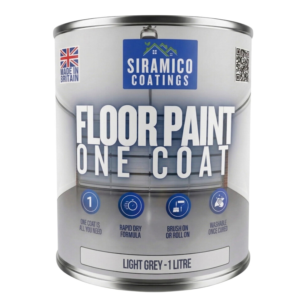 Siramico Coatings One Coat Anti-Slip Floor Paint | 1 Litres | 5 Modern Colours I Waterbased, Quick Drying Formula | White, Black, Greys (Light Grey,