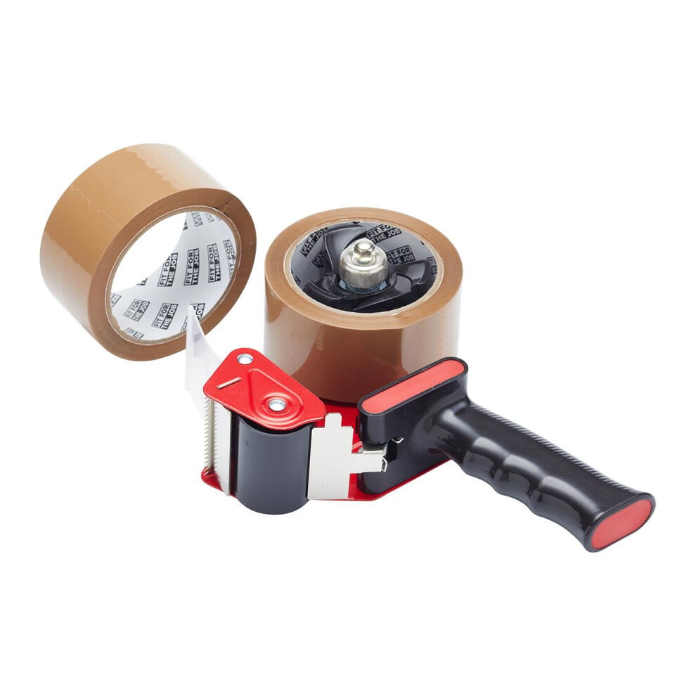 Fit For The Job Brown Parcel Tape Gun And Dispenser - Heavy Duty Packing Tape Dispenser For Efficient Sealing And Packing Needs - 2 Rolls 3687187369877