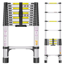 Telescopic Ladder, 3.2M Stainless Steel Thickened High-Strength Loft Ladder, Portable Ladders Extendable with Non-Slip Feet Adjustable Height for Roo