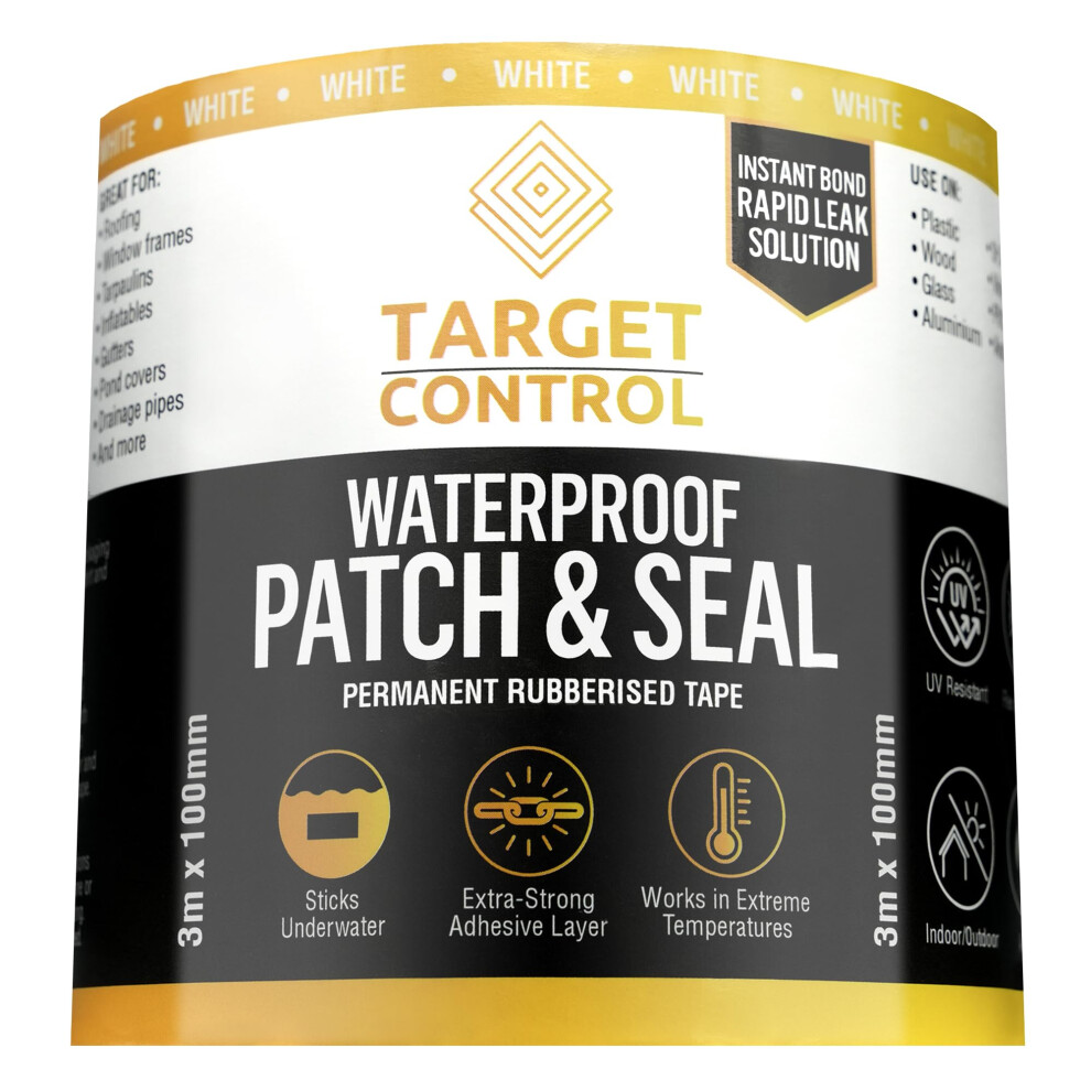 Target Control Waterproof Leak Tape | White, 3M X 100Mm | Butyl Tape, Caravan Seal & Patch Repair, Gutter Repair Tape, White Butyl Waterproof Fix 4388768660039