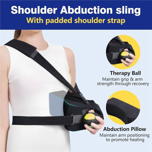 Abducted Shoulder Sling Immobilizer, Padded Rotator Cuff Support Brace with Removable Abduction Pillow and Exercise 2