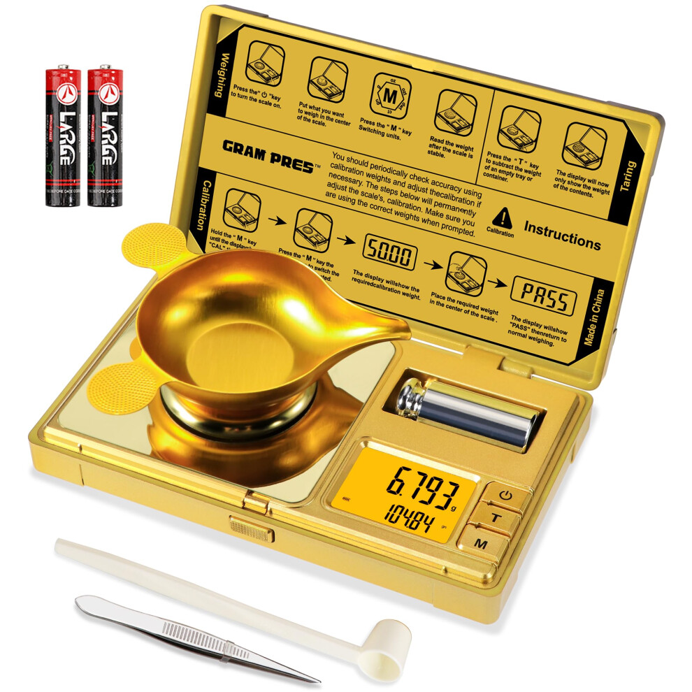 Gram Pres High Precision Digital Mini Pocket Gram Scale, 50G/0.001G, For Weighing Powders, Jewelry, Medicine, Gem, Reloading, Gold, With Cal Weight, 1223725518813