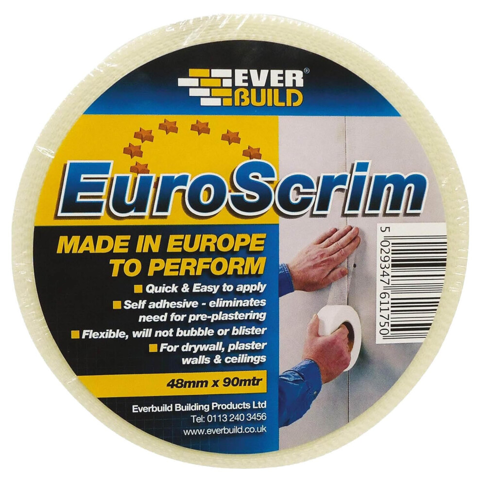 Everbuild Â Euroscrim Â Self-Adhesive Scrim Tape Â High-Tack Adhesive Â Off White Â 48Mm X 90M 3853234808228