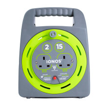 IONOS 2 Socket Cable Reel, 15m, Green, 13 Amp, Thermal Cut Out, Heavy Duty, Outdoor Extension Lead, Ideal for Garden, DIY, Workshop, Power Tools (ION