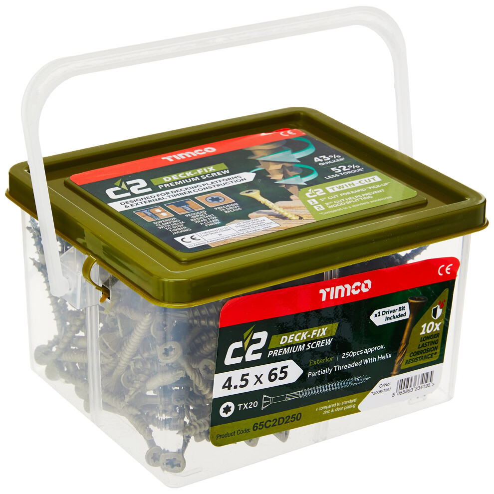 Timco C2 Decking Screws Tx20 Csk Grn Range - 4.5 X 65Mm - Tub Of 250