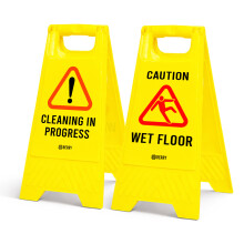 Berry Caution Wet Floor Sign Yellow | Cleaning in Progress Floor Sign Type A Foldable | 2 in 1 Double-Sided Free Standing Slippery Warning Sign for S