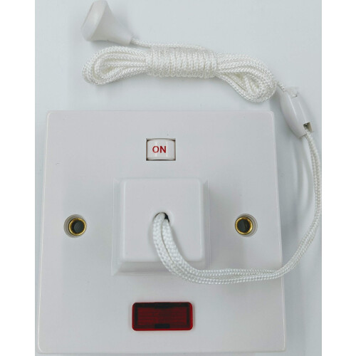 Status Electric Shower Ceiling Switch with Pull Cord 45 Amp Double Pole Isolator Isolation White Bathroom with Neon by Status