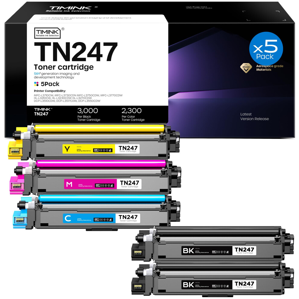 Timink Toner Tn247 Tn-243Cmyk Toner Value Pack Compatible For Brother Tn243 Dcp-L3550cdw Hl-L3230cdw Hl-L3210cw Mfc-L3750cdw Hl-L3270cdw Dcp-L3510cdw 4153046588011