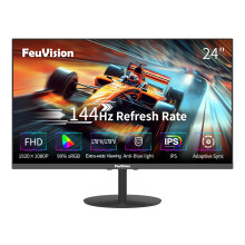 FeuVision Monitor 24inch Computer Monitor, FHD 1080p, 144Hz, IPS, Office and Gaming Monitor, 4ms Response Time, 3-Sided Frameless, Ultra Slim, VESA M