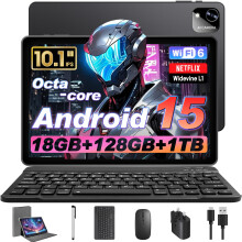 Raemond Android 15 Tablet 10 Inch with Keyboard Mouse, Octa-core CPU, RAM 18GB, ROM 128GB (Up to 1 TB), 800x1280 Widevine L1, WiFi 6 & Bluetooth 5.4,