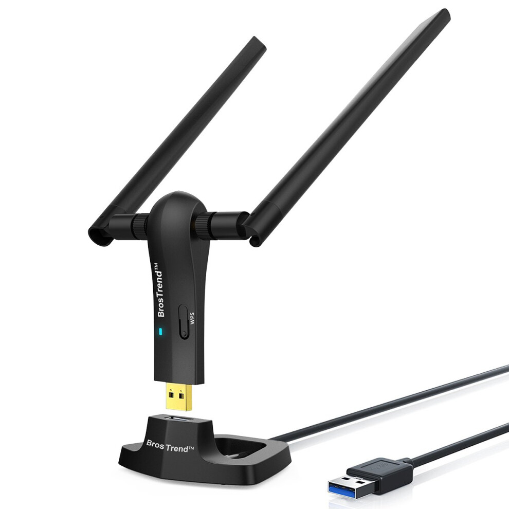 Brostrend Usb Wifi Dongle 1200Mbps Long Range, Usb Wifi Adapter For Pc Desktop Laptop Windows 11/10/8.1/8/7, Dual Band 5Ghz/867Mbps + 2.4G/300Mbps, 2 3275655789441
