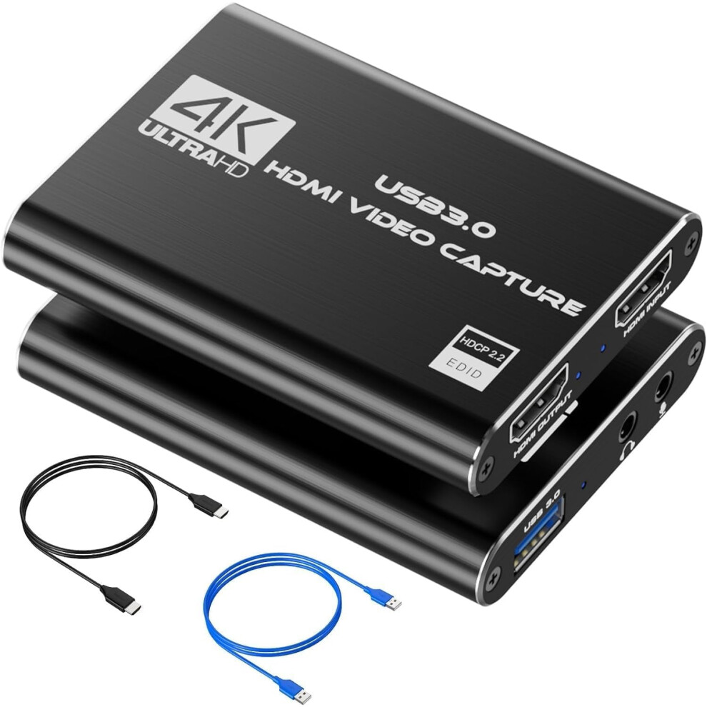 Video Capture Card, Usb 3.0 Audio Video Capture Card, 4K Hdmi Capture Card Hdmi Loop-Out, 1080P 60Fps/2K 30Fps Video Game Capture For Streaming, Work 8775722926595