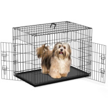 Nobleza Dog Crate Cage, 24in Folding Metal Puppy Small Dogs Cage with 2 Doors, Durable Pet Dog Car Crate with Carrier Handle, Chew Resistant Plastic