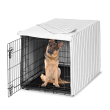 Sweet Jojo Designs 48in. Large Dog Crate Cover (White and Grey Stripe) Pet Cage, Kennel Covers (Modern, Neutral, Contemporary, Striped, Elegant,