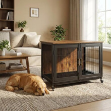 Dog Crate Furniture Large | 95x56x65cm Heavy Duty Wooden Dog Kennel & End Table for Medium to Large Breeds | Anti-Chew Indoor Dog Cage with 360