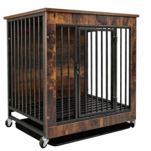 PRIJESSE 80cm Dog Cage Furniture, Decorative Wooden Pet Crate Side Table with Door, Heavy Duty Indoor Dog House with Pull-Out Tray, for Medium Small