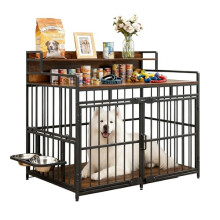 Feonase Large Dog Crate with Storage,Large Dog Crate Furniture with 360 & Adjustable Raised Feeder, Heavy Duty Dog Crate Large Steel & Waterproof,38