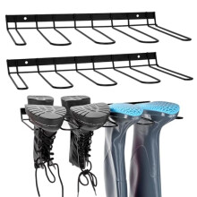 QWORK 3 Packs Wall-Mounted Boot Rack - Metal Storage Stand for 6 Pairs - Space-Saving Shoe Organizer for Garage, Entryway