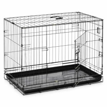 Raxter Puppy Dog Crate 30 Inch Foldable Double Door 4 Locks Metal Dog Cage with Carry Handle & Removable Plastic Tray Small Pet Playpen Kennel for