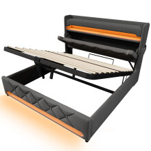 (Gray, 160x200cm) Lit simple rembourré avec tête de lit USB/Type-C,LED 360et coffre hydraulique,sans matelas