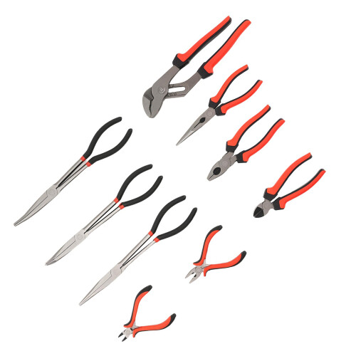 9pc Premium Pliers Tool Set with Storage Tray Combination Long Nose Side Nippers