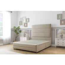 (3' Single, Almond) Sloomy Monaco Coniston Divan Bed Base No Drawers With 26" Strutted Headboard & 12" Matching Footboard