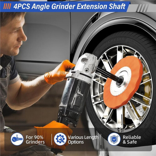Kit de Accesorios para Amoladora Angular con 4 Ejes de Extensión, 2 Tuercas de Brida, 1 Llave Inglesa, 1 Protector de Disco - Mandril de 5/8"-11 1