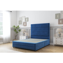 (4'6 Double, Navy) Sloomy Monaco Plush Divan Bed Base 2 Drawers Left Side With 26" Strutted Headboard & 12" Matching Footboard