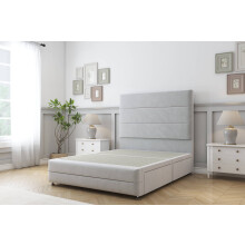(2'6 Small Single, Sliver) Sloomy Monaco Plush Divan Bed Base 2 Drawers Left Side With 26" Strutted Headboard & 12" Matching Footboard