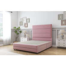 (2'6 Small Single, Pink) Sloomy Monaco Plush Divan Bed Base No Drawers With 26" Strutted Headboard & 12" Matching Footboard