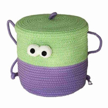 Cartoon Woven Storage Basket Organizer of Round Toy with Cover Cotton Rope Desktop Snack Storage B