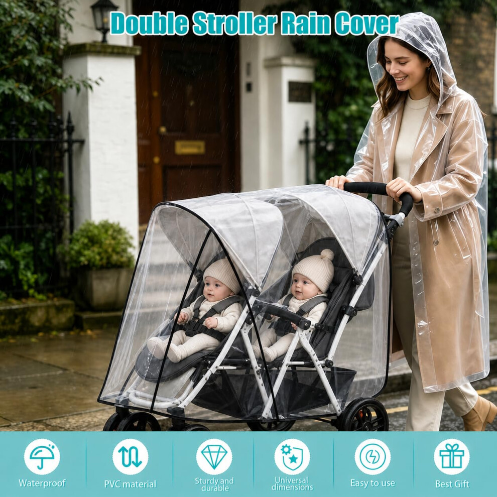 Lelewangluo Double Pram Rain Cover Universal Twins Stroller Raincover For Pushchai