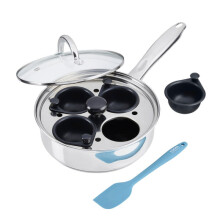 (4 Cup) Cooks Professional Stainless Steel Egg Poacher Pan with Lid & Spatula