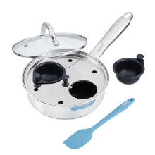 (2 Cup) Cooks Professional Stainless Steel Egg Poacher Pan with Lid & Spatula