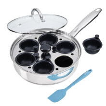 (6 Cup) Cooks Professional Stainless Steel Egg Poacher Pan with Lid & Spatula