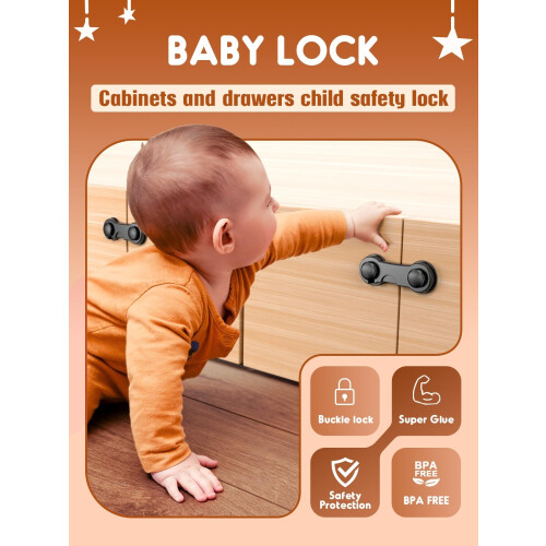 Septeamay Cupboard Locks for Children 12 Pack - Black 1