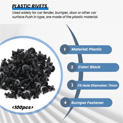 7mm Hole Plastic Rivets Fastener Auto Car  Bumper Push Clips 100 Pcs 1