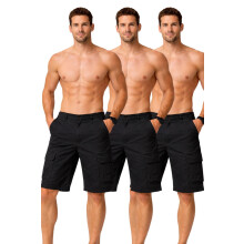 (38, Black - 3 Pack) Mens Cargo Shorts Stretch Cotton Multi Pocket 1-3Pk