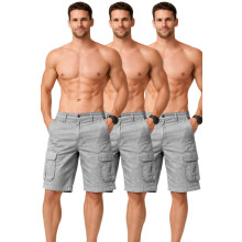 (36, Grey - 3 Pack) Mens Cargo Shorts Stretch Cotton Multi Pocket 1-3Pk