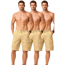 (30, Stone - 3 Pack) Mens Cargo Shorts Stretch Cotton Multi Pocket 1-3Pk